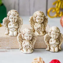 ecraftindia White Resin Baby Angel Statues (Set of 4) image 1