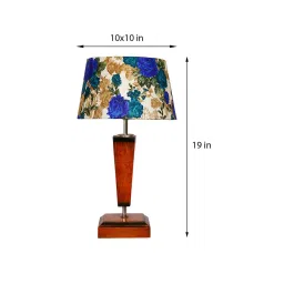 Demis White & Blue Fabric Shade Night Lamp With Wood Base By BrightDaisy image 3