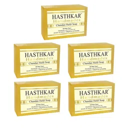 Hasthkar Set of 5 Handmade Chandan Haldi Soap with Glycerin & Coconut Oil - 125 g Each-picture-11