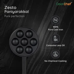 greenchef Cast Iron pre-seasoned Paniyarakkal 7 Pits - Zesto Paniarakkal 0.2 L capacity 22 cm diameter image 3