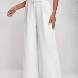 kotty Women Regular Fit White Viscose Rayon Trousers image 4
