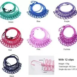 salina Clothesline Rope Drying Clothes Hanging Rope with 12 Clips 1.8 meter Rope Steel, Plastic Cloth Clips image 2
