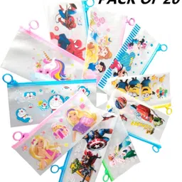 tiny tales 20pc Zip Pouch for Pen Pencil Best for Return Gifts Plastic Storage Pouch cartoon Art Plastic Pencil Box-picture-24