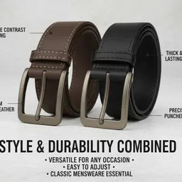 walletmall Men & Women Casual, Formal, Evening, Party Brown, Black Artificial Leather Belt image 4