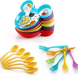 skyplex Cute Cartoon Plastic Plate Snack Serving Plate with free spoon and fork Mickey Mouse Shape Plates for Kids, Baby Cartoon Plate Best for Kids Gift (Multi-Color) Set of 6 pics Sectioned Plate Sectioned Plate (3 Sectioned Plate) Sectioned Plate image 2