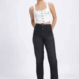 glitchez Women Straight Fit High Rise Black Jeans image 4