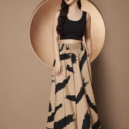 lookshine Women Printed A-line Beige, Black Skirt image 5