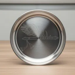 wektu Stainless Steel Kanjak Plate with Krishna Flute & Peacock Feather Engraving Quarter Plate-picture-27