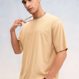 highlander Men Printed Round Neck Cotton Blend Beige T-Shirt image 4