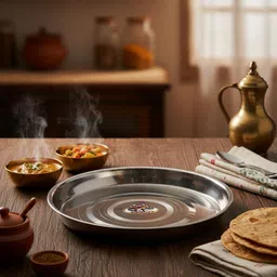 rjn Pack of 2 Stainless Steel Classic Shine Stainless Steel Thali Dinner Set image 3