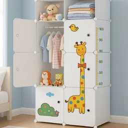 owme 8 Door Kids Plastic Wardrobe for Clothes, Foldable Plastic Almirah for Clothes PC Collapsible Wardrobe image 2