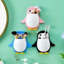 shreejee Plastic Penguin Design Wall Mounted Storage Organizer for Bathroom/Kitchen Etc x3.399 Storage Basket image 1
