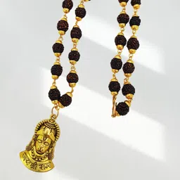 kripaurban Panchmukhi Rudraksha Mala with Hanuman Ji Pendant for Men Women Boys Girls Gold-plated Beads Brass, Wood Pendant-picture-11