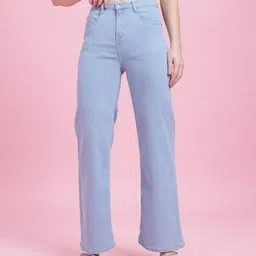 flixi Women Straight Fit High Rise Light Blue Jeans-picture-12