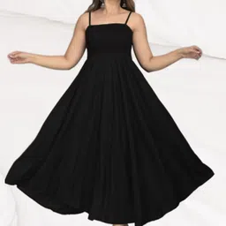 Women Fit and Flare Black Midi/Calf Length Dress-image-37