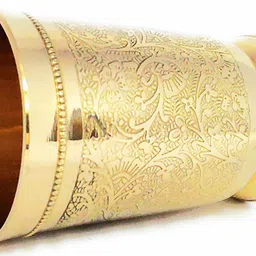 moti metal mmi (Pack of 6) Pure Brass Mughlai Style Embossed Design Glass Tumbler, 250 ML Glass Set Water/Juice Glass image 3