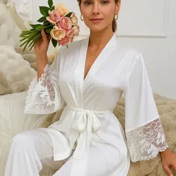 for you for me Women Shirt & Pyjama set White Self Design, Solid image 2