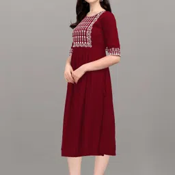 lepzep Women A-line Maroon Midi/Calf Length Dress image 3