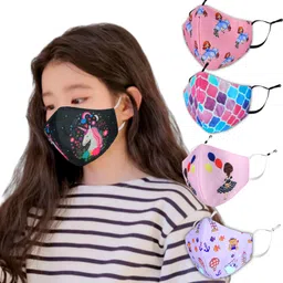 subhusha SUPER SAFETY 3 Layer cartoon print kids mask with Adjustable Ear loops Pack Of 5 DP-11 Digital Print Reusable, Washable Cloth Mask-picture-47