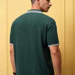 highlander Men Self Design Polo Neck Cotton Blend Green T-Shirt image 2