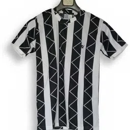 vtswear Men Geometric Print Round Neck Polyester Black, White T-Shirt image 2