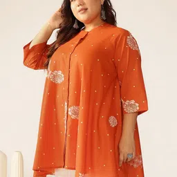 janasya Casual Regular Sleeves Floral Print Women Orange Top image 4