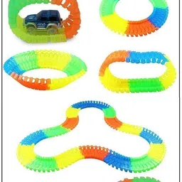 toyomaa 80 pieces glowing tracks with Mini Car Vehicle Toy with light for Kids image 5
