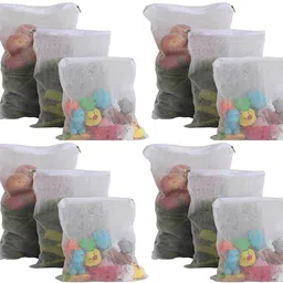 rumee Set of 12 Reusable Fridge Storage Bags for Vegetables and Fruits and Draw-string Dual Layer Storage with Zipper (4 Small,4 Medium,4 Large size bag) Pack of 12 Grocery Bags (White) Pack of 12 Grocery Bags-picture-13