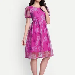 dhaneri Women Fit and Flare Pink Knee Length Dress image 3