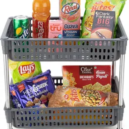 umax Plastic & Steel Multi-Layer Organizer Rack | Durable Storage Shelf Plastic, Stainless Steel Kitchen Trolley image 2