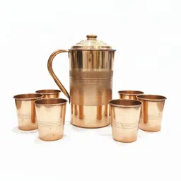 tambaveda Pure Copper Water Jug Set with 6 Glass Health Benefit Drinkware | 1500 ml Jug Glass Set-picture-13