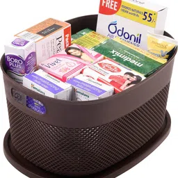 homestic Plastic Medium Storage Baskets with lid|Design-Netted|Color-Brown|Pack of 2 Storage Basket image 5