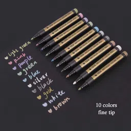 thr3e strokes STA 10 Colors Metallic Marker Pens for Rock Painting Medium Point Metallic Color Markers for Ceramic Glass Plastic Scrapbooking image 2