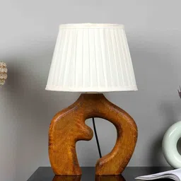 tu casa Off White Satin Shade Table Lamp With Mango Wood Base image 2