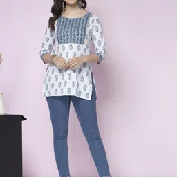 shions Casual Regular Sleeves Printed Women White, Light Blue Top-picture-14