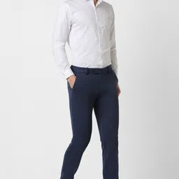 peter england Men Slim Fit Blue Polyester Trousers image 4