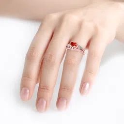 Rose Gold Ruby Diamond Cut Heart Pure Silver Propose Ring Silver Zircon Rhodium Plated Ring-image-32