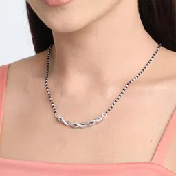 Wynona Jewellery American Diamond Bollywoood Wedding Short Silver Mangalsutra Brass, Sterling Silver Tanmaniya-picture-10