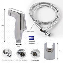 kuric ABS Health Faucet with 1 mtr Flexible SS Tube and Wall Hook, Faucet for Toilet Hand Jet Spray, Jet Spray for Toilet, Health Faucet Set, Toilet Jet Spray Set Health Faucet image 3