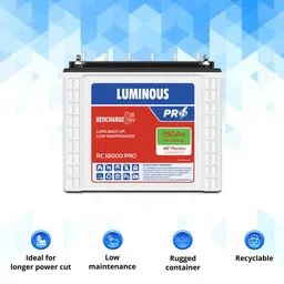 luminous Optimus 3800+ (3.5Kva 36V) Inverter with 3N Redcharge RC18000 Pro Tubular Inverter Battery image 3