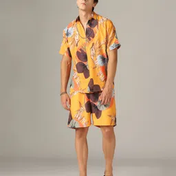 leriya fashion Men Night Suit Set Yellow Printed-picture-16