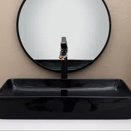 moro CRETA BLACK [24 x 14] Wash Basin For Luxury Bathroom , Square Top For Hotel And Home Table Top Basin image 3