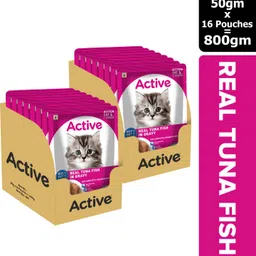 active Twin pack (50g x 16) 16 Pouches in Gravy, Real Tuna 800 g (16x50 g) Wet Young Cat Food-picture-14