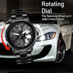 realbuff Men's Car Wheel Watch with Spinning Car Rim Hub Design|| Analog Stainless Steel Analog Watch - For Boys BRANDED WATCH image 3