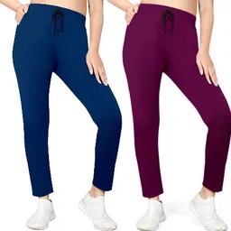 jmshreetext Pack of 2 Women Straight Fit Multicolor Lycra Blend Trousers-picture-48