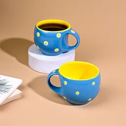 storepedia Pack of 6 Ceramic Polka Doted Tea Cups Set of 6, 150ml Coffee Mugs for Home Office image 4