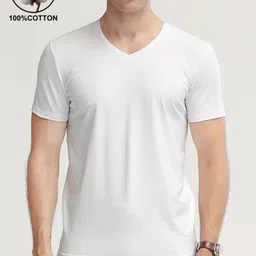 nilan impex Men Solid V Neck Cotton Blend White T-Shirt-picture-16