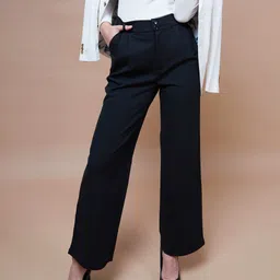 sassafras Women Regular Fit Black Viscose Rayon Trousers-picture-42