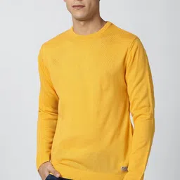 peter england Men Solid Crew Neck Yellow Sweater-picture-24
