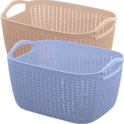 kuber industries Plastic Unbreakable Plastic 2 Pieces Multipurpose Large Size Flexible Storage Baskets / Fruit Vegetable Bathroom Stationary Home Basket with Handles (Peach & Grey) -CTKTC37845 Storage Basket-picture-20